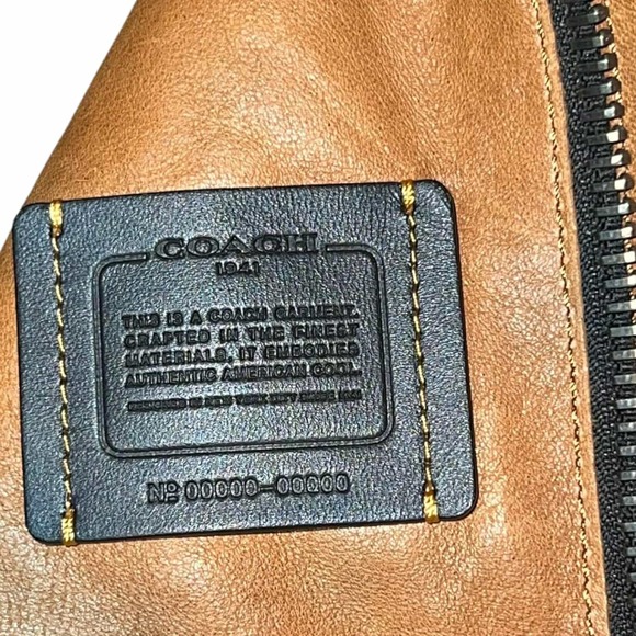 Coach Sheep Leather Brown Men's Biker Motorcycle Jacket Size 50 Zipped Pockets - Picture 6 of 16